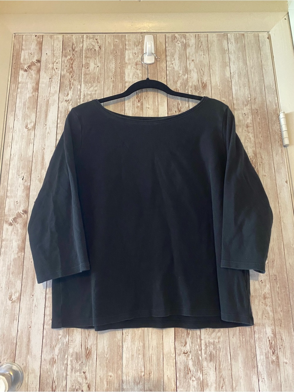 Eileen Fisher Classic Black Women's Boatneck 3/4 Sleeve Top XL Organic Cotton
